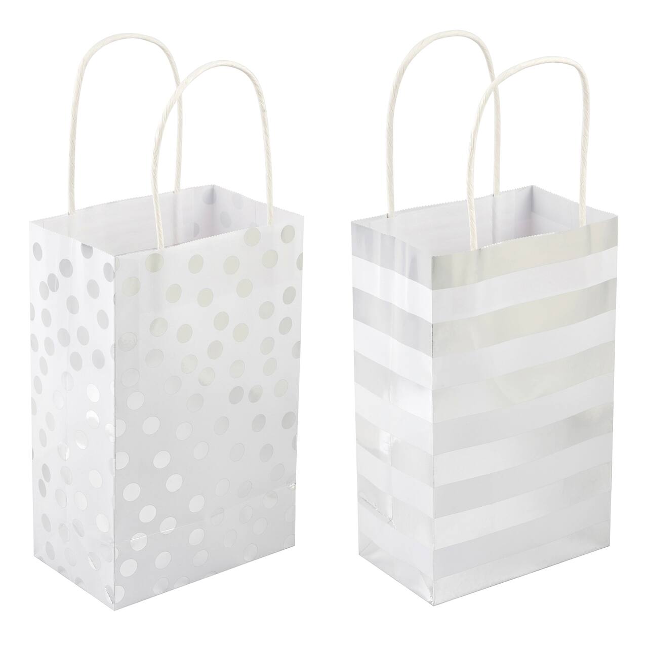6 Packs: 13 ct. (78 total) Silver Polka Dot & Stripe Gift Bag Value Pack by Celebrate It™